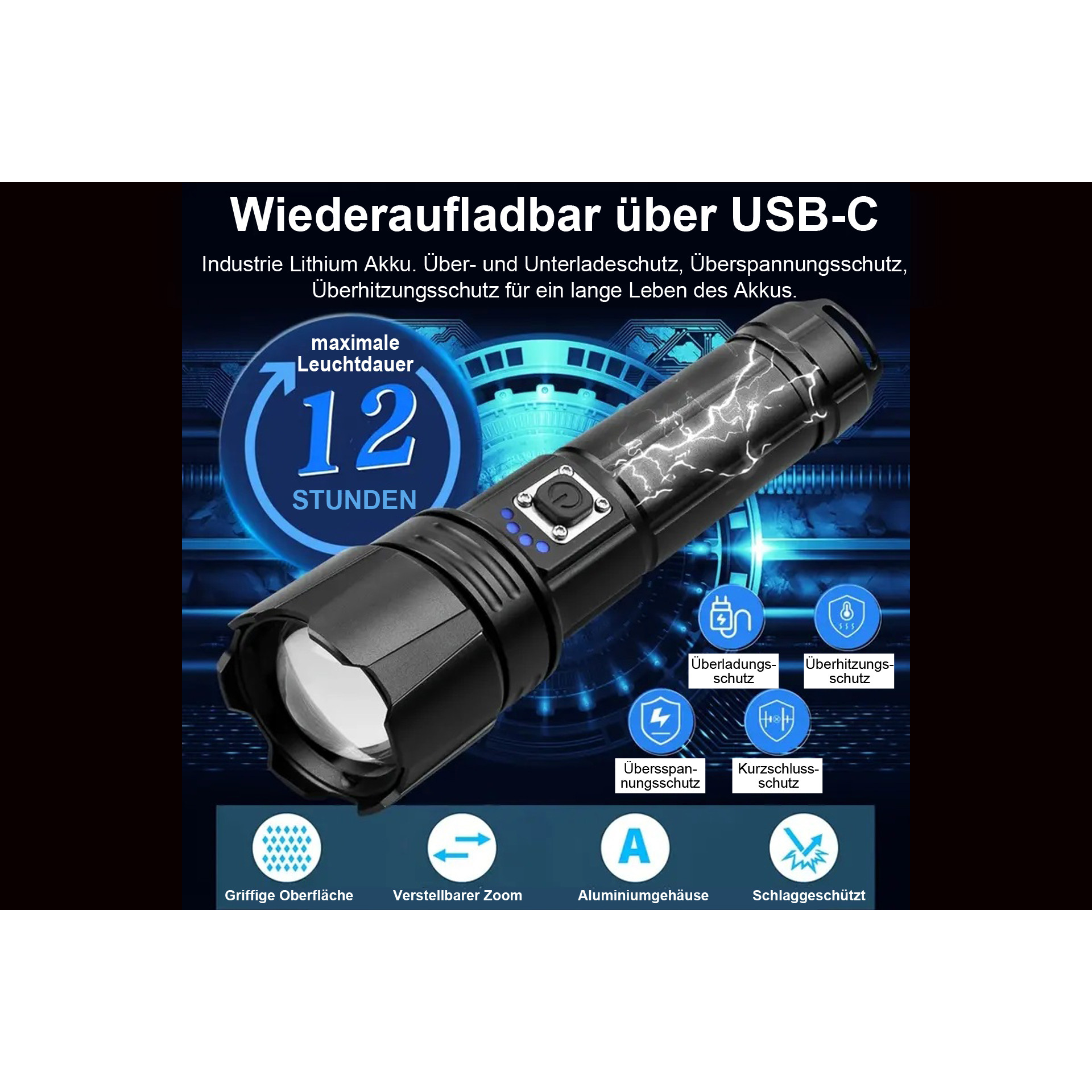 LED Taschenlampe mit XHP70.2 LED Chip – Ansicht 4