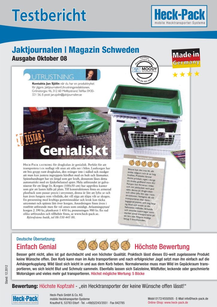 Titelseite JAKT journalen – JAKT journalen: Testbericht zu HECK-PACK