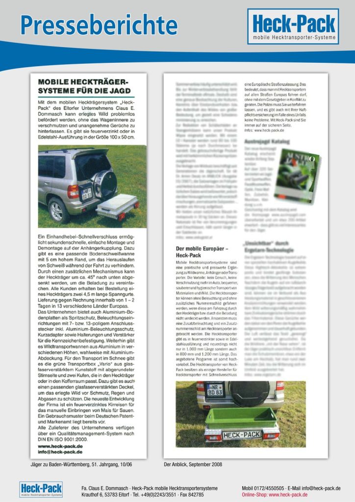 Titelseite Fachmedien – Presseberichte: HECK-PACK in Fachmedien